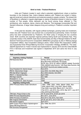 Brief on India - Thailand Relations