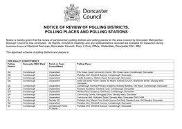 Notice of Review of Polling Districts, Polling Places and Polling Stations