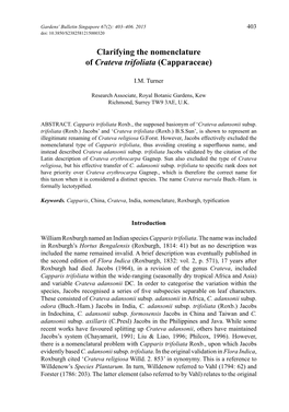 Clarifying the Nomenclature of Crateva Trifoliata (Capparaceae)