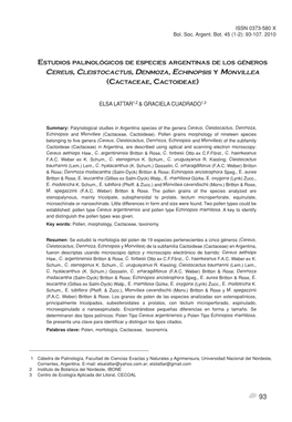 CEREUS, CLEISTOCACTUS, DENMOZA, ECHINOPSIS Y MONVILLEA (CACTACEAE, CACTOIDEAE)