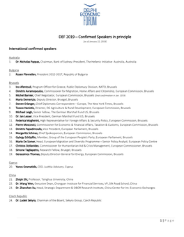 DEF 2019 – Confirmed Speakers in Principle [As of January 22, 2019]