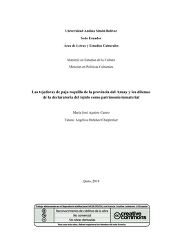 Las Tejedoras De Paja Toquilla De La Provincia Del Azuay Y Los Dilemas De La Declaratoria Del Tejido Como Patrimonio Inmaterial