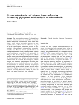 Stereom Microstructure of Columnal Latera: a Character for Assessing Phylogenetic Relationships in Articulate Crinoids