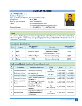 Dr. Prasanna G D Assistant Professor Dept
