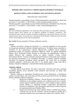 Beatadravecka@Zoznam.Sk 2Katedra Geografie a Regionálneho Rozvoja, Fakulta Humanitných a Prírodných Vied, Prešovská Univerzita, 17