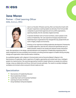 Jane Moran Partner + Chief Learning Officer EMNL, B.A.Com, RPCC
