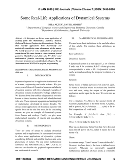 Some Real Life Applications of Dynamical Systems