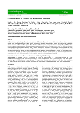 Genetic Variability of Passiflora Spp. Against Collar Rot Disease