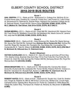 Elbert County School District 2018-2019 Bus Routes