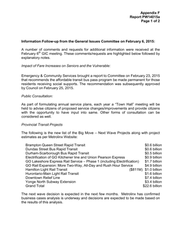 Appendix F Report Pw14015a Page 1 of 2 Information Follow-Up from The