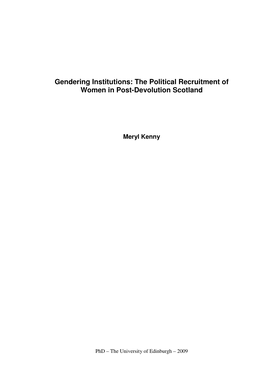 Gendering Institutions: the Political Recruitment of Women in Post-Devolution Scotland