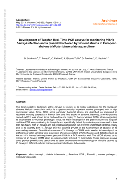 Development of Taqman Real-Time PCR Assays for Monitoring Vibrio