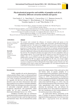 Physicochemical Properties and Stability of Pumpkin Seed Oil As Affected by Different Extraction Methods and Species