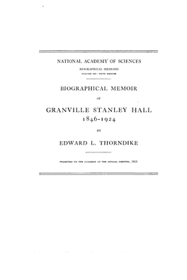 GRANVILLE STANLEY HALL I846-1924