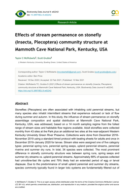 Effects of Stream Permanence on Stonefly (Insecta, Plecoptera) Community Structure at Mammoth Cave National Park, Kentucky, USA