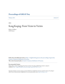 Kang Keqing: from Victor to Victim Rebecca Pullano SUNY Geneseo