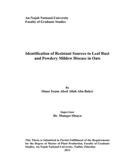 Identification of Resistant Sources to Leaf Rust and Powdery Mildew Disease in Oats