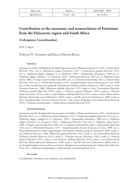 Contribution to the Taxonomy and Nomenclature of Entiminae from the Palaearctic Region and South Africa