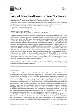 Sustainability of Land Groups in Papua New Guinea