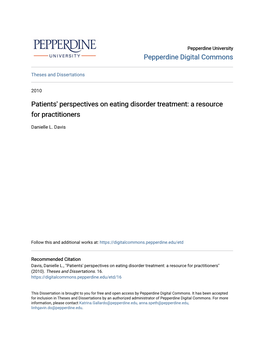 Patients' Perspectives on Eating Disorder Treatment: a Resource for Practitioners