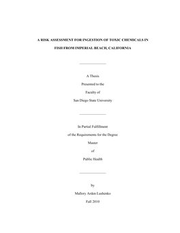 A Risk Assessment for Ingestion of Toxic Chemicals In