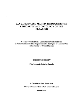 Jan Zwicky and Martin Heidegger: the Ethic Ality and Ontology of the Clearing