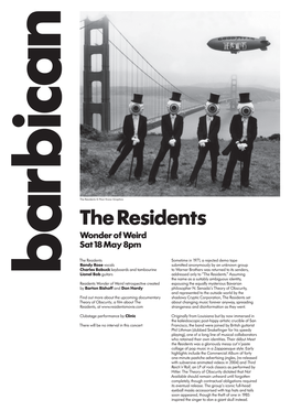 The Residents © Poor Know Graphics the Residents Wonder of Weird Sat 18 May 8Pm