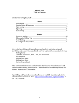 Angling Skills Table of Contents