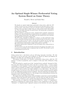 An Optimal Single-Winner Preferential Voting System Based on Game Theory