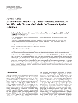 Bacillus Strains Most Closely Related to Bacillus Nealsonii Are Not Effectively Circumscribed Within the Taxonomic Species Deﬁnition