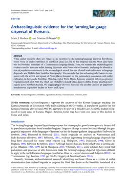 Archaeolinguistic Evidence for the Farming/Language Dispersal of Koreanic