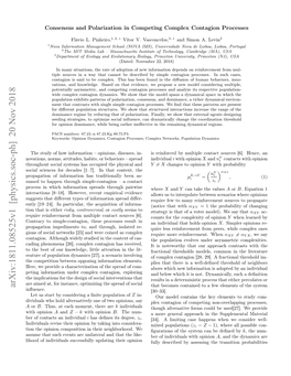 Arxiv:1811.08525V1 [Physics.Soc-Ph] 20 Nov 2018 That Becomes Contained to a Few Elements of the System Inﬂuence