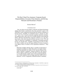 Corporate Social Responsibilities, Executive Class Interests, and Solving Mizruchi and Hirschman’S Paradox