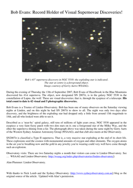 Bob Evans Record Supernovae Discoveries