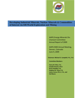 Developing Industrial Minerals, Nuclear Minerals & Commodities Of