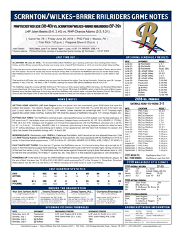 Scranton/Wilkes-Barre Railriders Game Notes