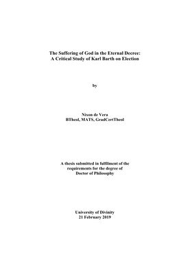 The Suffering of God in the Eternal Decree: a Critical Study of Karl Barth on Election