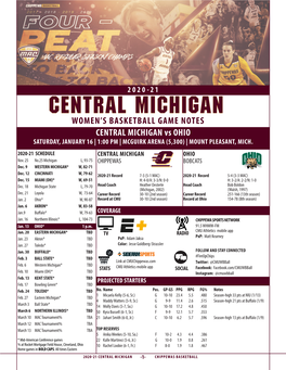 CENTRAL MICHIGAN WOMEN’S BASKETBALL GAME NOTES CENTRAL MICHIGAN Vs OHIO SATURDAY, JANUARY 16 | 1:00 PM | MCGUIRK ARENA (5,300) | MOUNT PLEASANT, MICH