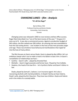CHANGING LANES – Film - Analysis “It’S All the Rage!”