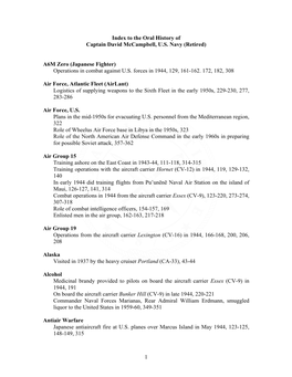 Index to the Oral History of Captain David Mccampbell, U.S. Navy (Retired)