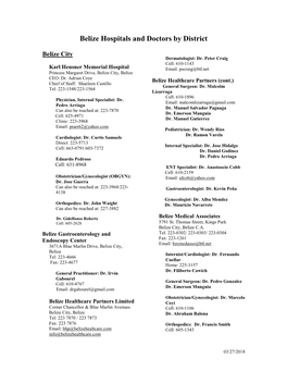 Belize Hospitals and Doctors by District