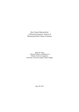 A Historical-Linguistic Analysis of Monumented Slave Names in Jamaica