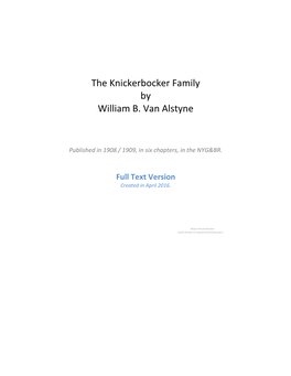 The Knickerbocker Family by William B. Van Alstyne