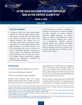 Is the 2018 Nuclear Posture Review As Bad As the Critics Claim It Is? Frank A
