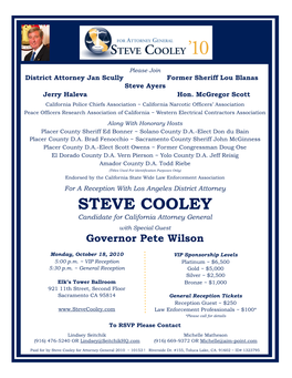 STEVE COOLEY Candidate for California Attorney General with Special Guest Governor Pete Wilson