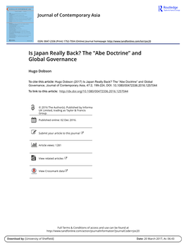 Is Japan Really Back? the “Abe Doctrine” and Global Governance