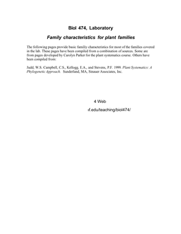 Biol 474 Plant Family Descriptions