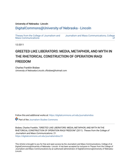 Greeted Like Liberators: Media, Metaphor, and Myth in the Rhetorical Construction of Operation Iraqi Freedom