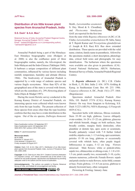 Distribution of Six Little Known Plant Species from Arunachal Pradesh, India
