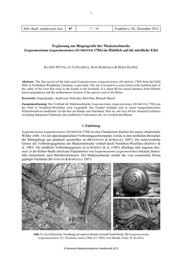 Ergänzung Zur Biogeografie Der Maskenschnecke Isognomostoma Isognomostomos (SCHRÖTER 1784) Im Hinblick Auf Die Nördliche Eifel